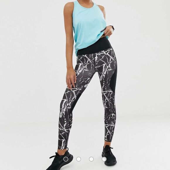 ASOS 4505 Black Marble Print Track Leggings Size 8 - Picture 4 of 12